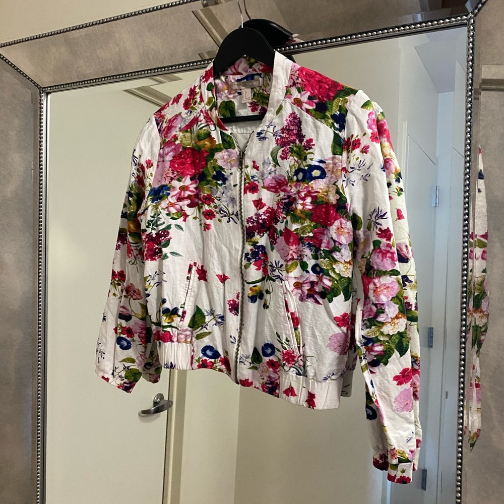 Floral Linen Bomber Jacket